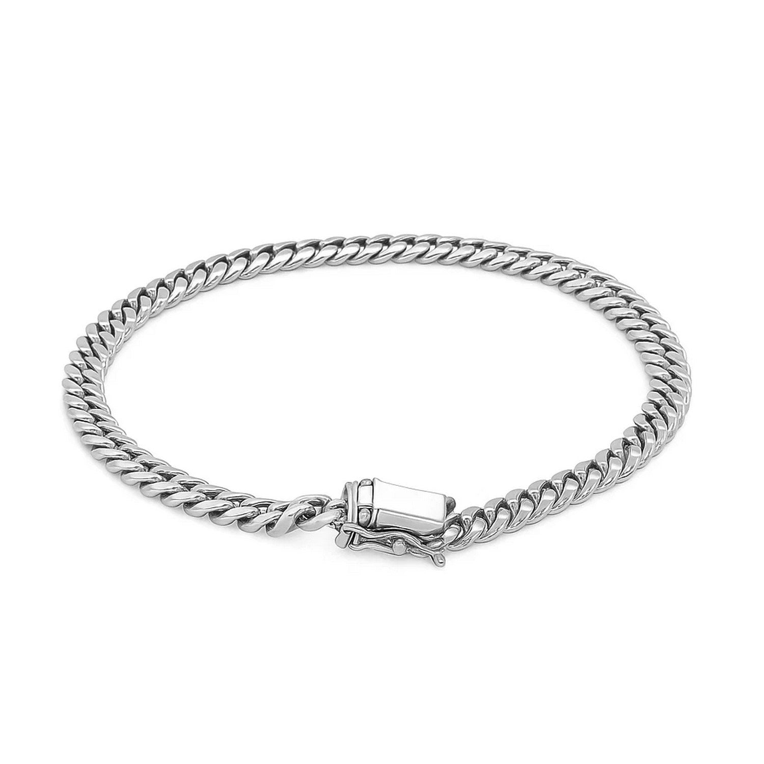 14k White Gold Classic Miami Cuban Solid Bracelet (5.00 mm) - Peelerie
